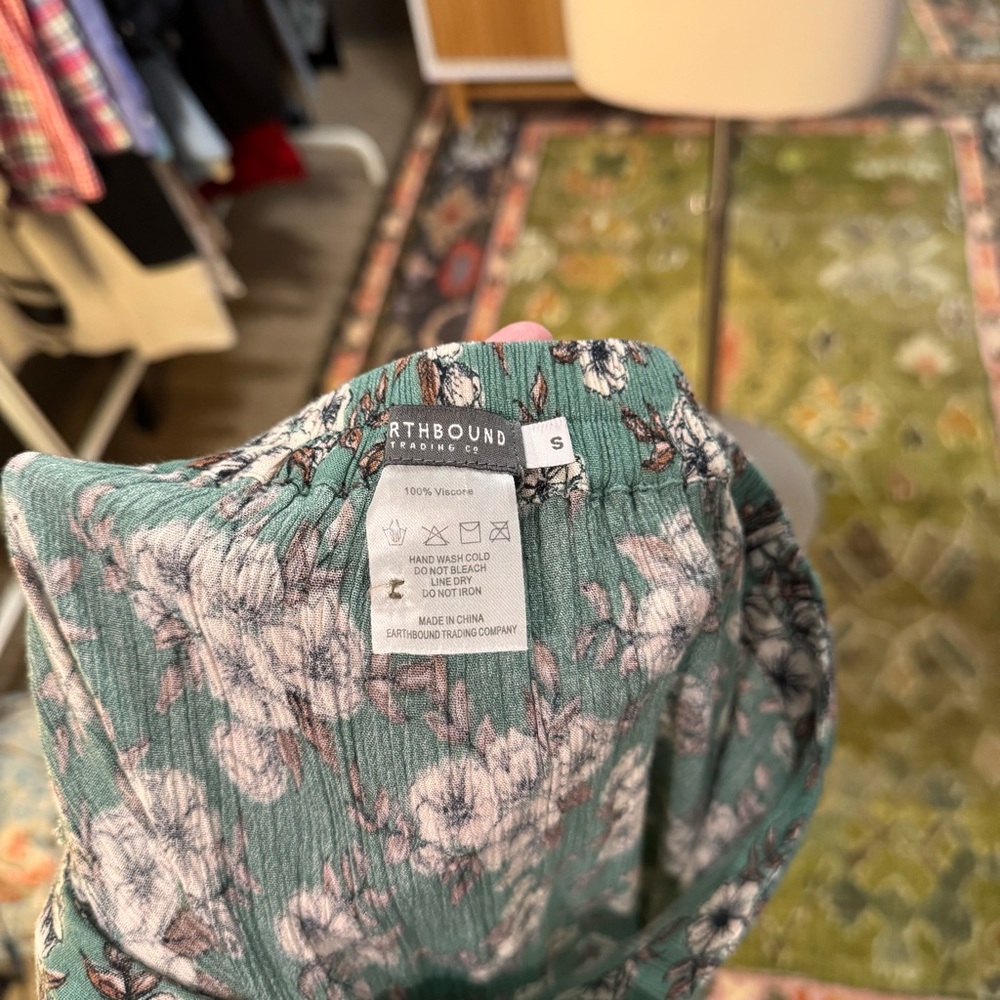Earthbound Trading Co. Teal Floral Maxi Skirt Small - Picture 2 of 10